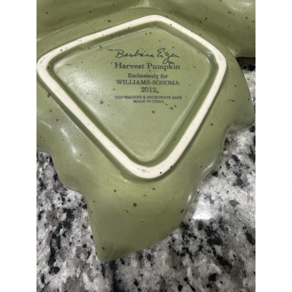 Williams-Sonoma Barbara Eigen Harvest Pumpkin 3 Leaf Relish Dish Olive Green